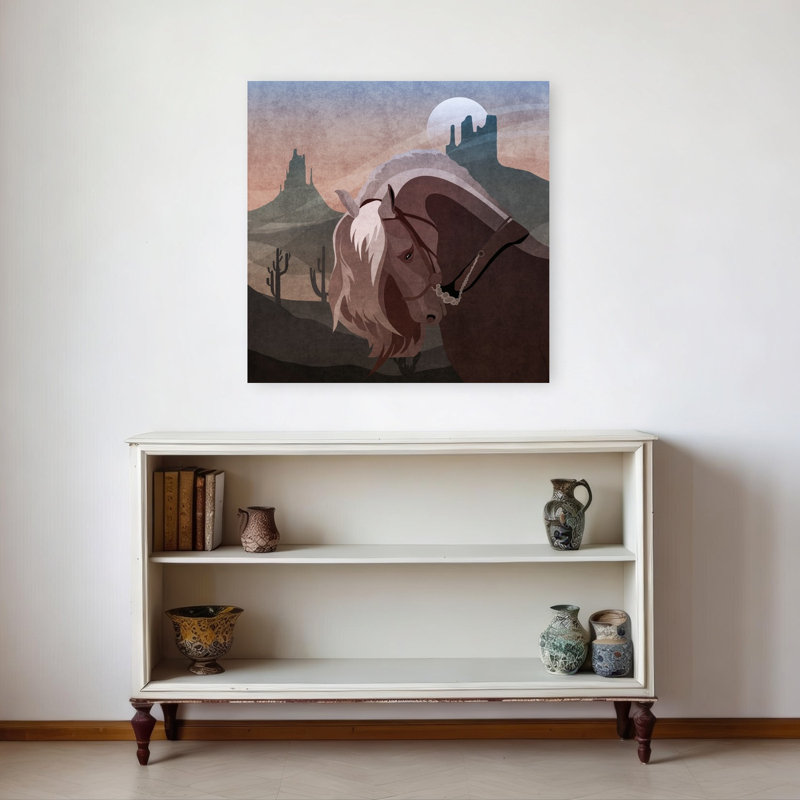 Désert, lune majestueuse, paysage serein contemporain abstrait, art mural, 32" H x 32" W
