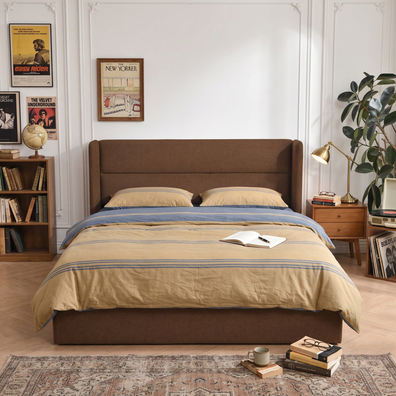 Lit plateforme tapissier avec rangement Gaillarde, Grand, Café