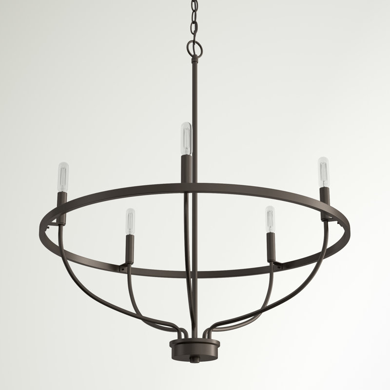 Babson Dimmable Wagon Wheel Chandelier, Bronze, 5, 33" H x 29" W x 29" D