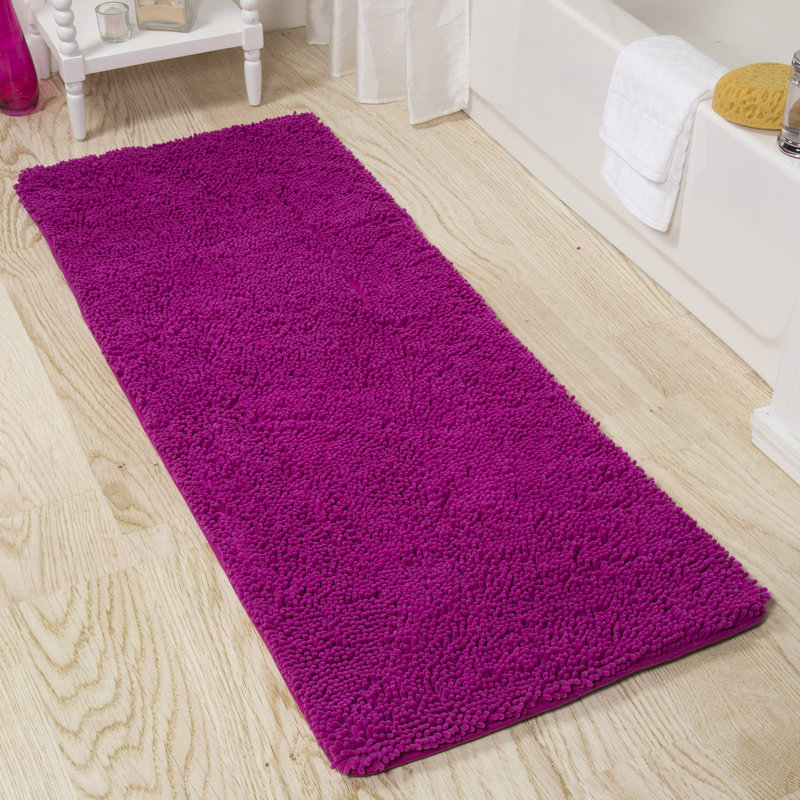 58x24 Bath Runner with Non-Slip Backing - Absorbent High-Pile Chenille Memory Foam Bathroom Rug, Pink