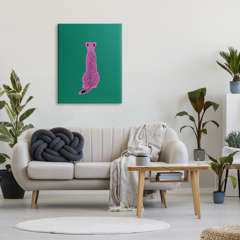 «Cheetah rose sur toile verte» par House of Lulu, H 40 po x l 30 po x P 1,5 po