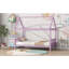 Lit simple avec tête et pied de lit, lit simple en bois d'hévéa avec cadre de maison-1314671249