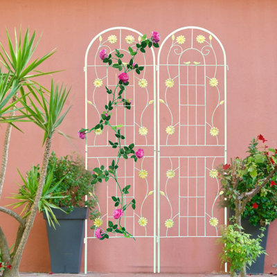 Treillis en métal 71 po x 19,7 po antirouille, blanc crème pour les jardins, supporte le jasmin, le raisin, assemblage simple en treillis de jardin extérieur antirouille, métal, plantes grimpantes comme, facile à assembler