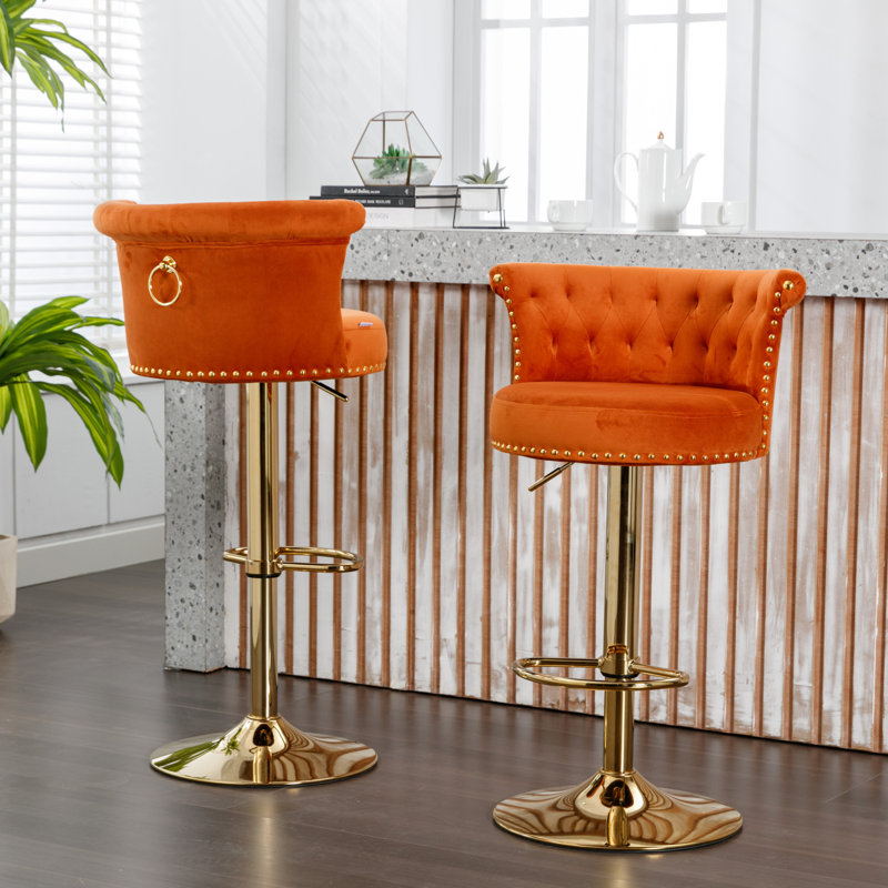 Ensemble de chaises de bar réglables en velours à hauteur réglable sur 360 degrés avec coussin moelleux et conception moderne