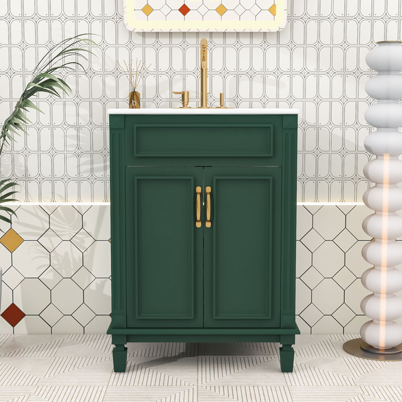 Meuble-lavabo moderne avec lavabo - panneau de fibres à densité moyenne durable et structure en bois, Vert