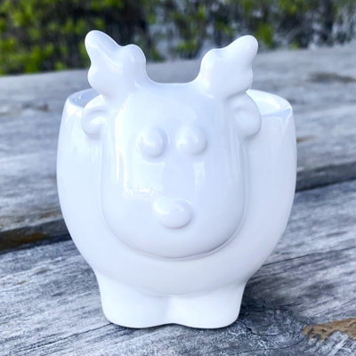 White Glazed Reindeer Planter