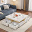 Modern White Square Storage Coffee Table With 4 Drawers And Gold Accents