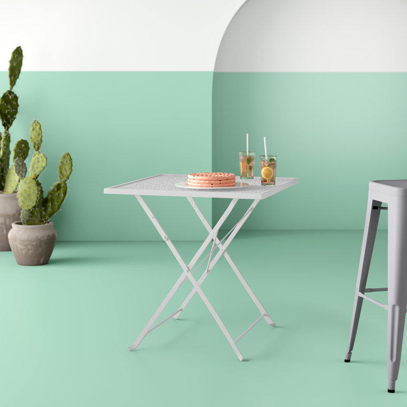 Commercial Grade 28" Square Indoor-Outdoor Steel Folding Patio Table, White