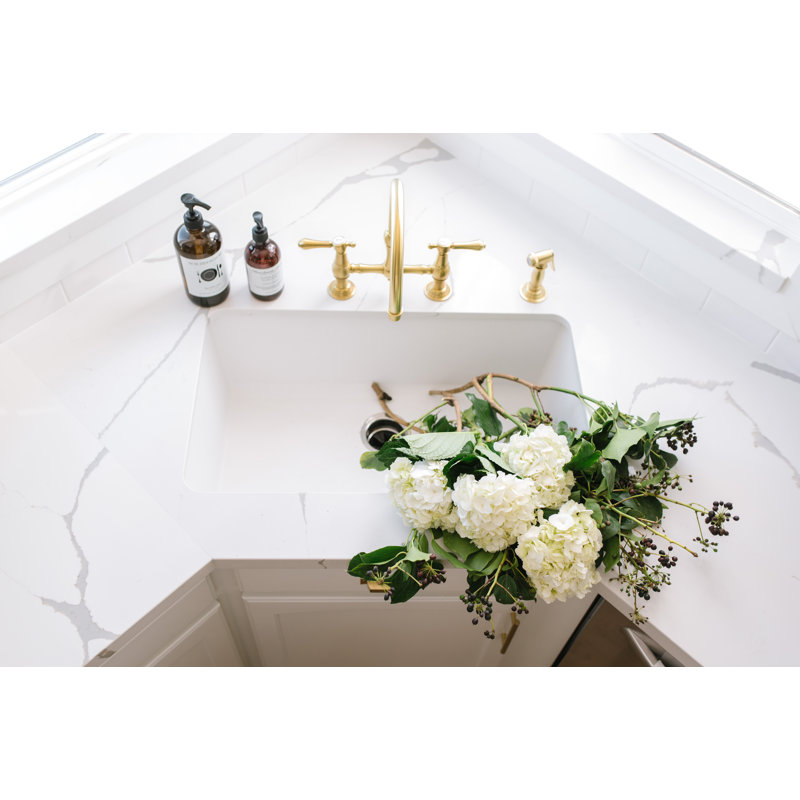 Chesterfield Kitchen Bridge Faucet with Side Spray, Matte White