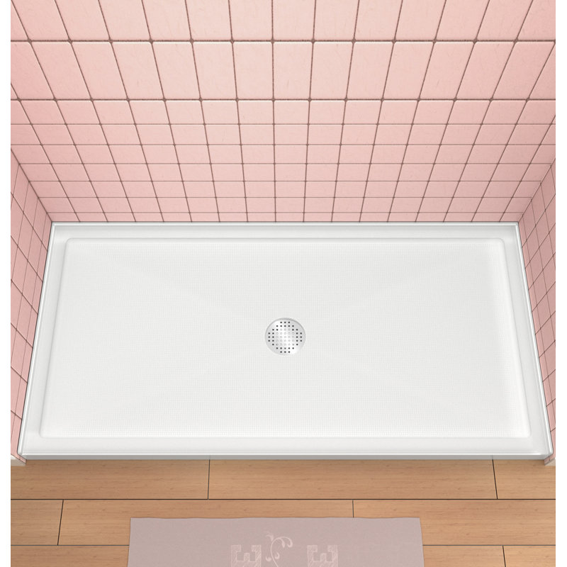 Base de douche triple rectangulaire 72 po x 36 po x 72 po avec drain central, panneau de douche en alcôve en acrylique antidérapant avec brides de carrelage intégrées à 3 côtés