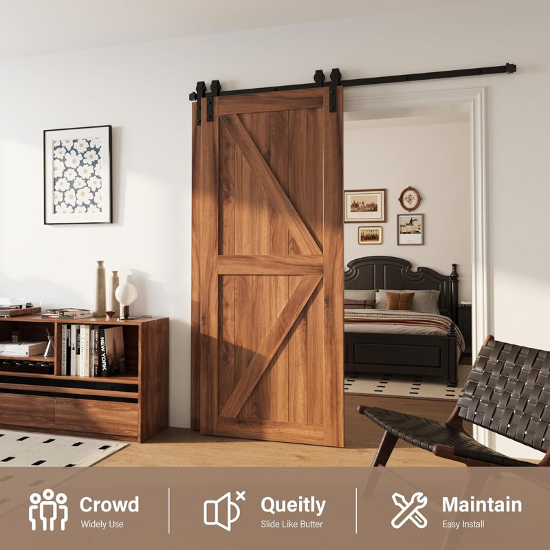 Matte Black J-Strap Single Bypass Barn Door Hardware Kit