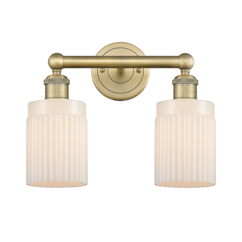 Kamena 13.5" W 2-Light Dimmable Vanity Light, Matte White, Brushed Brass