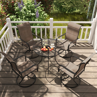 Ensemble 5 pièces de chaises de patio pivotantes en acier (parasol à durée limitée)