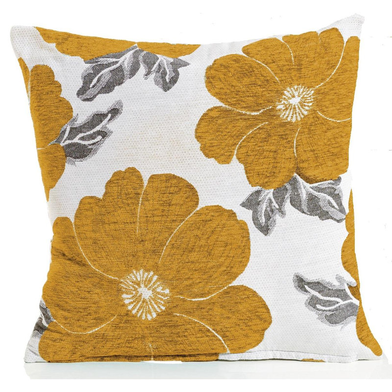 Darionte Poppy Chenille Cushion Cover, 45cm x 45cm, Ochre, Pillow Cover Only