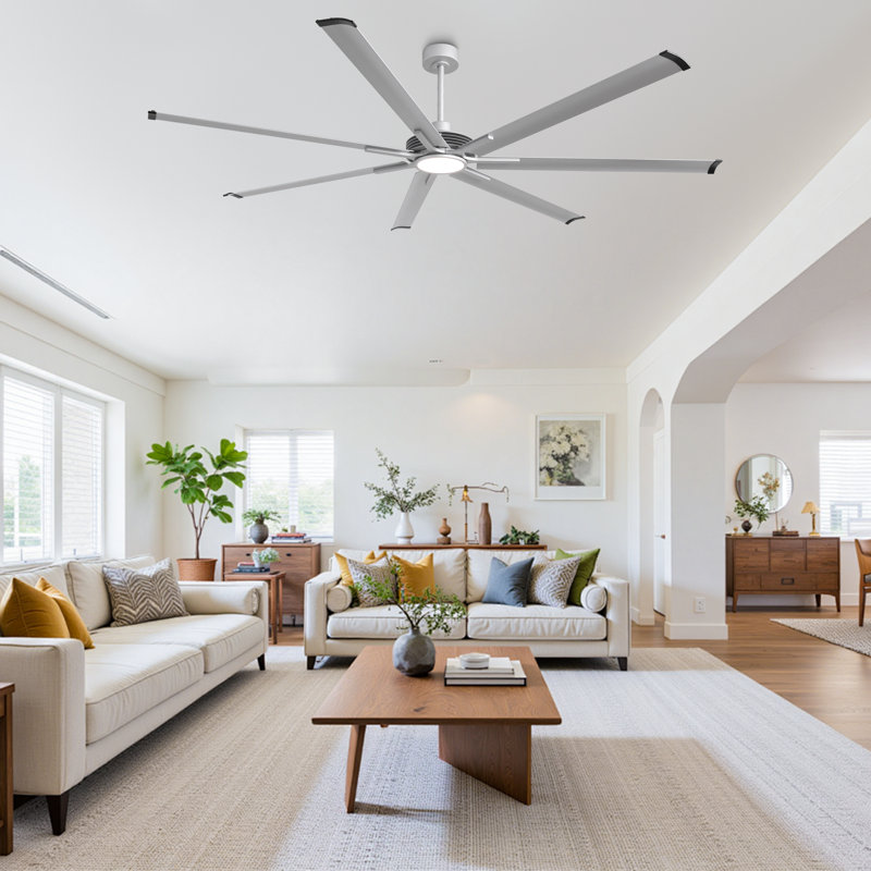 7-Blade Ceiling Fan with LED Light, 100", Silver
