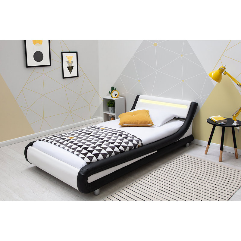 Arine Upholstered Bed with Mattress, Single (3'), Black & White, No Mattress