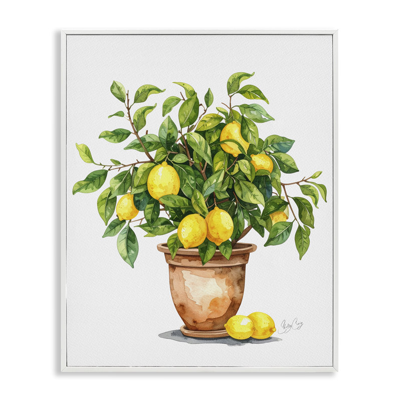 Giclée encadrée de citronnier en pot, design par Shelly Craig, H 30 po x l 24 po, Encadrement giclée blanc côtier