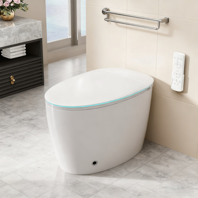 Touchless Smart Toilet with Auto Lid, Foot Flush, Foam Shield & Heated Seat - Tankless Design, Water Saving Dual Flush, Quiet Night Light, Easy Install