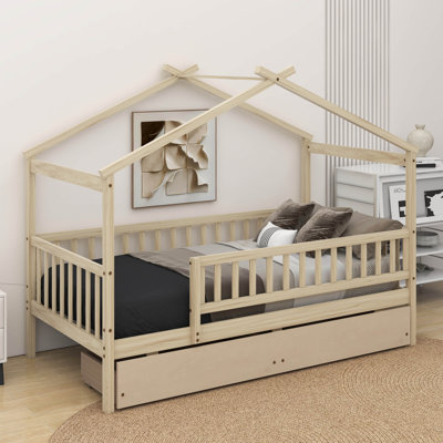 Lit en bois avec deux tiroirs