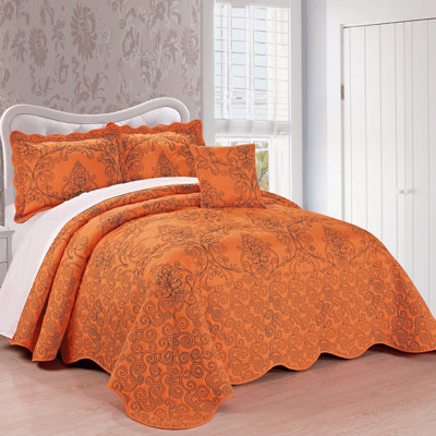 4 Piece Damask Oversized Embroidery Bedspread Set