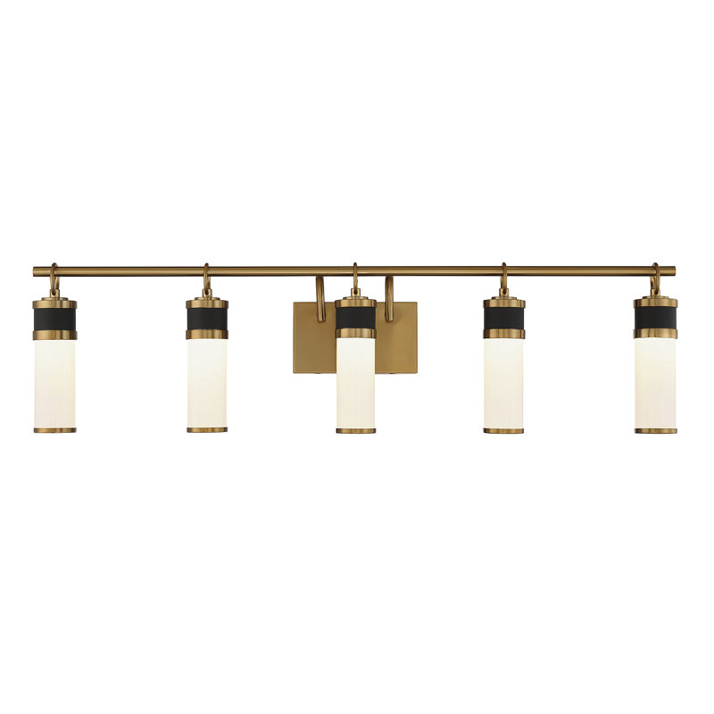 Matte Black and Warm Brass 5-Light LED Bathroom Vanity Fixture
