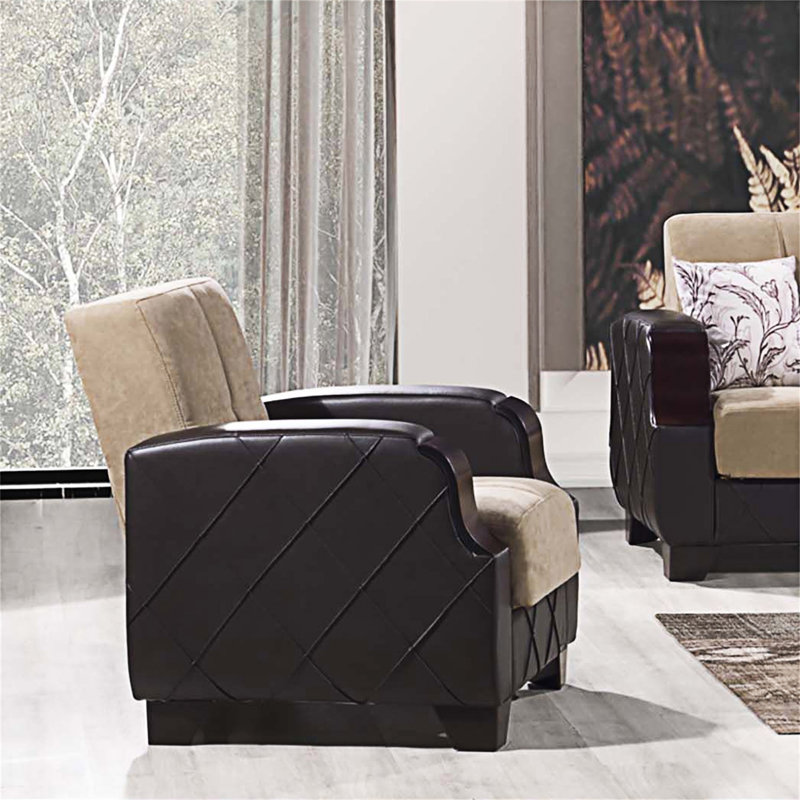 Fauteuil rembourré convertible avec rangement, Brun, Beige