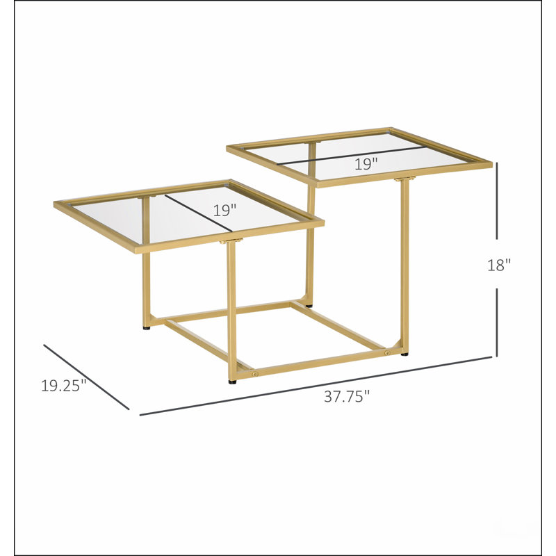 Table basse, table basse en verre trempé avec 2 plateaux carrés