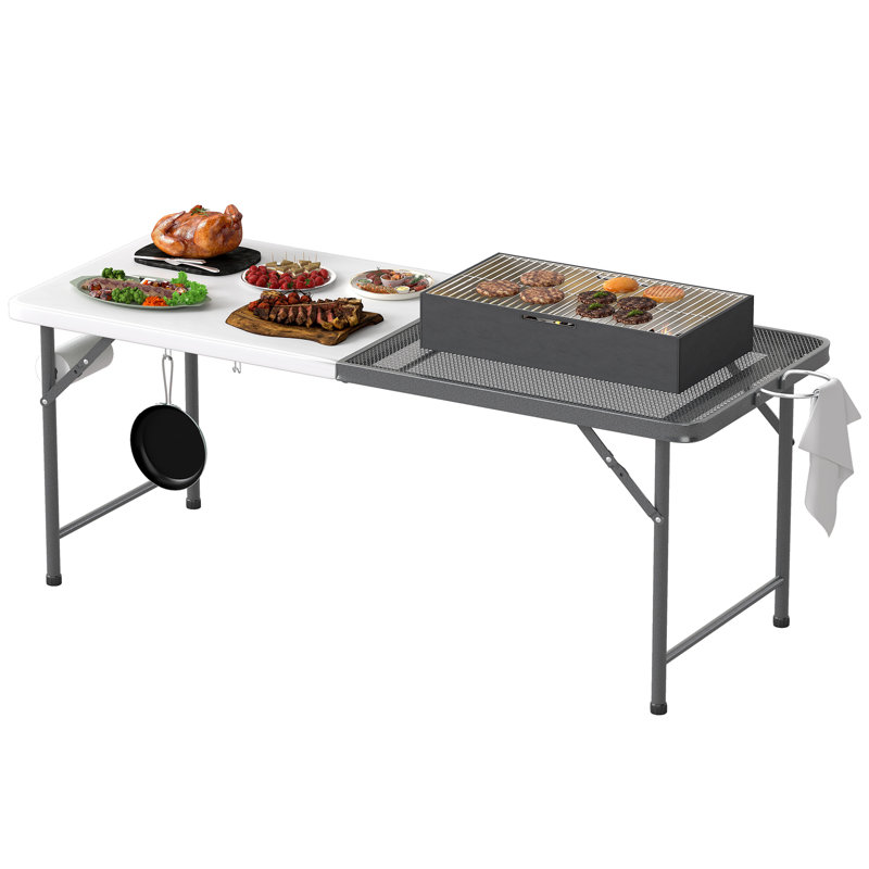 Pendarvis 70.9" W x 27.6" D Rectangular Folding Metal Camping Table, Black