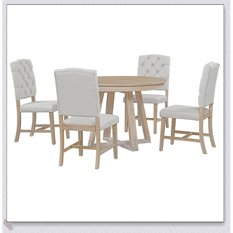 Ensemble de salle à manger 5 pièces avec table ronde extensible et 4 chaises rembourrées confortables pour une utilisation polyvalente
