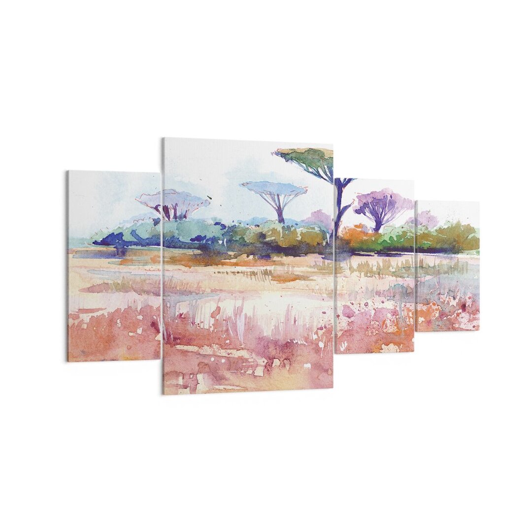 4-tlg. Leinwandbilder-Set Watercolour Savanna Trees