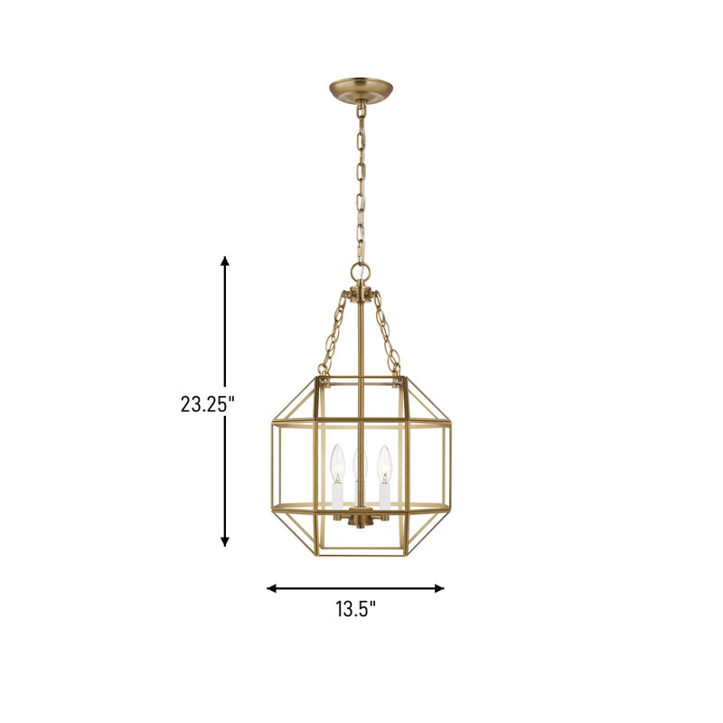Morrison 3 - Light Pendant, 23.25" H x 13.5" W x 13.5" D, Satin Brass, Clear