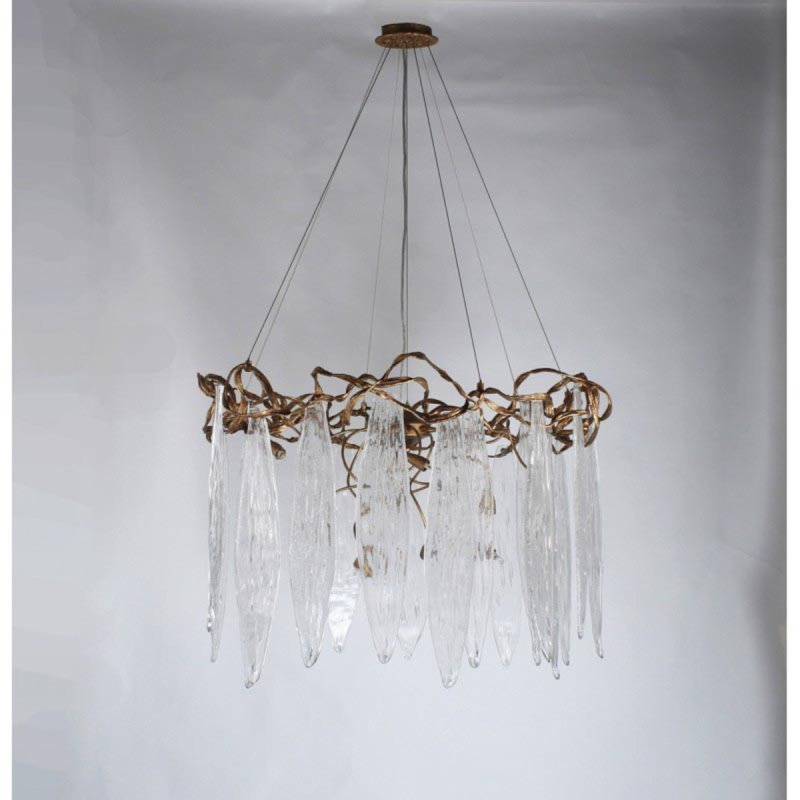 Lustre rond Karlianys Niagara, Transparent, Nickel brossé, H 32 po x l 21 po x P 21 po