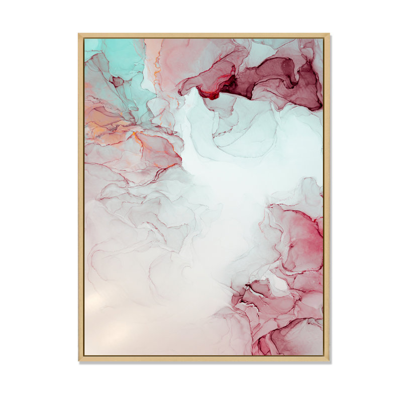 Marbre gris et rose, ondulations d'art II - reproduction d'art moderne sur toile, H 12 po x l 8 po x P 1 po
