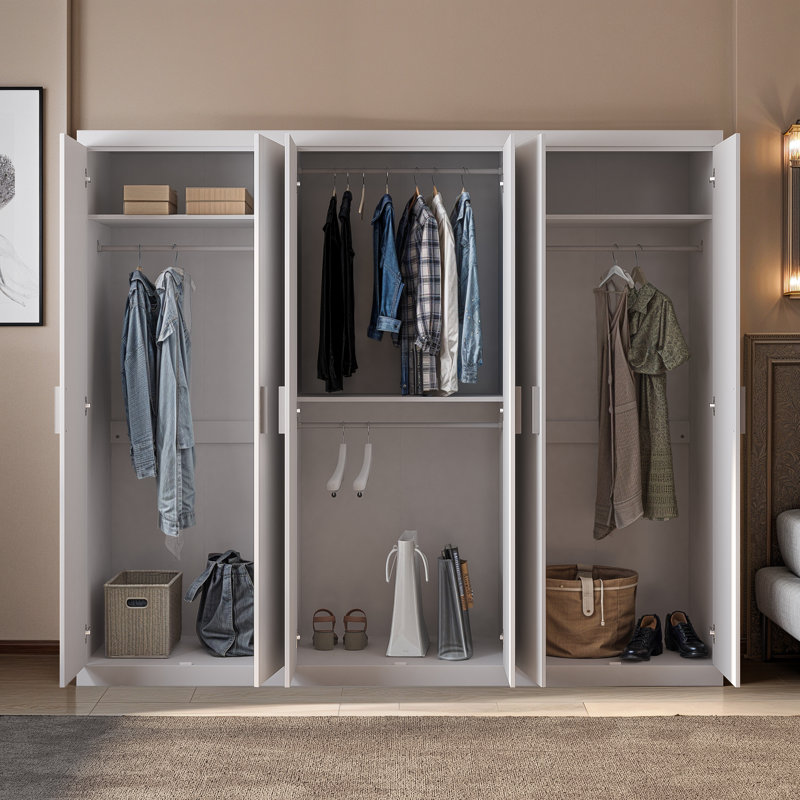 6 Door Wardrobe With Mirror, White