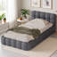 Bubble Tufted Upholstered Bed Frame with Slatted Base, Tatami Bed with Headboard, Low Padded Bed, Linen, No Mattress-1118504688-1298045813