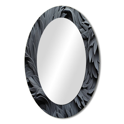 Grey Spiraling Fractal Sprial II - Abstract Oval Decorative Mirror On Metal
