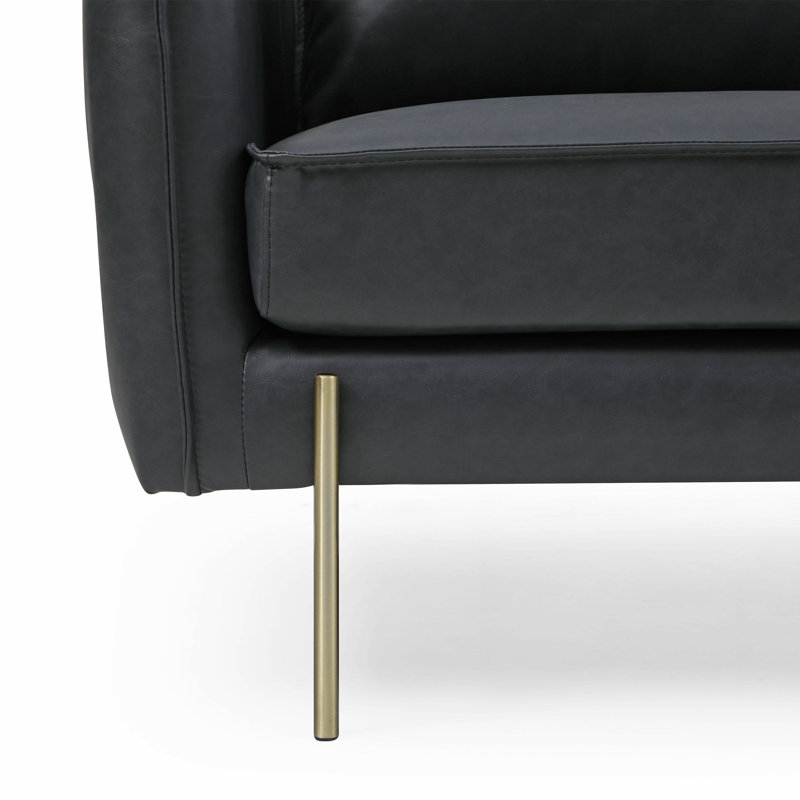 87'' Vegan Leather Sofa, Black Faux Leather