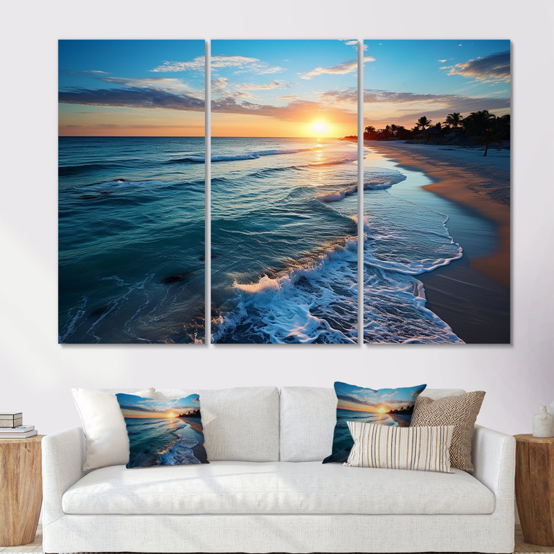 Tranquil Shores Sunset Beach Horizon I - art mural plage, Toile tendue, H 28 po x l 36 po x P 1 po