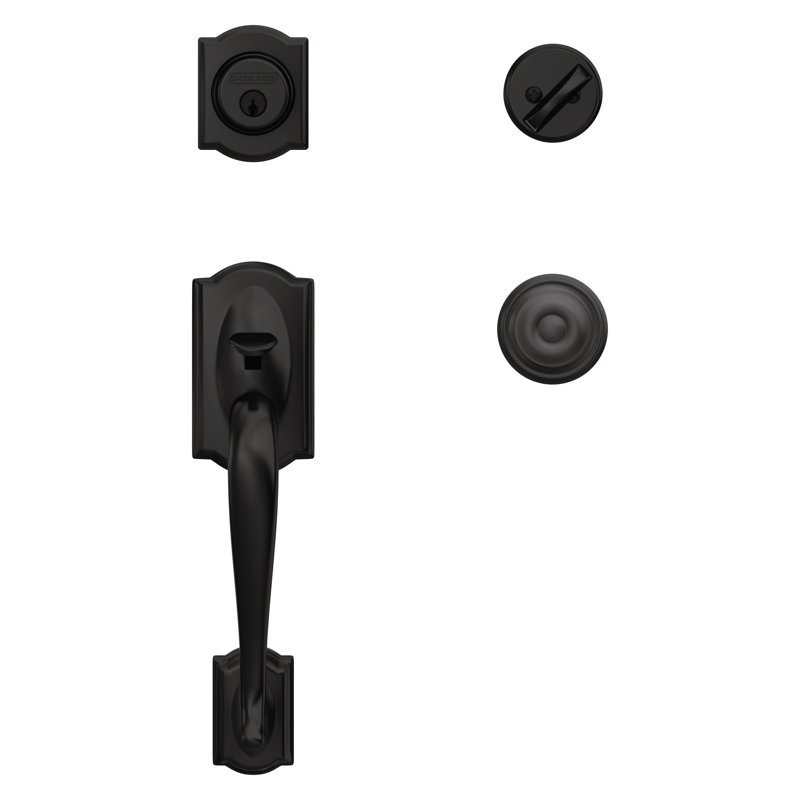 Camelot Handleset with Single Cylinder Deadbolt and Georgian Door Knob and Rosette, Yes, Matte Black, Keyed Different