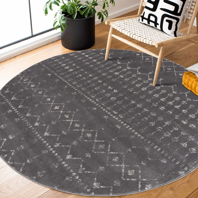 Dounia Southwestern Indoor Rug, Round 6'7", Dark Gray