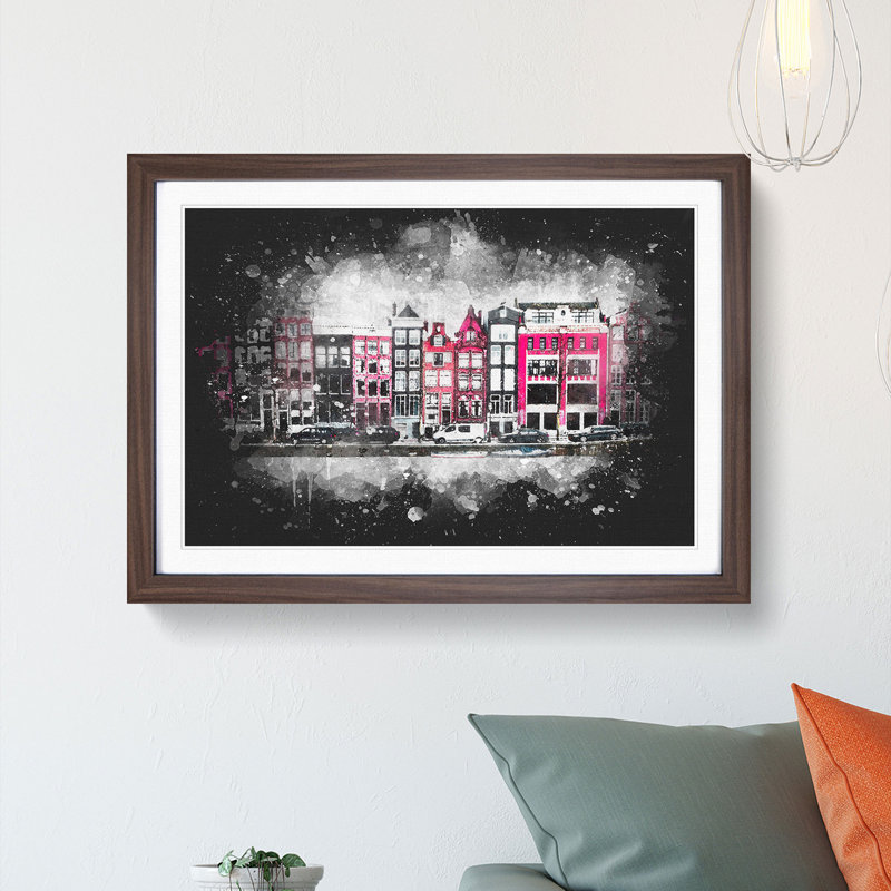 Wintertime in Amsterdam Netherlands 1 Piece Single Picture Frame Wall Art on MDF, 45cm H x 63cm W x 2cm D, Walnut Framed