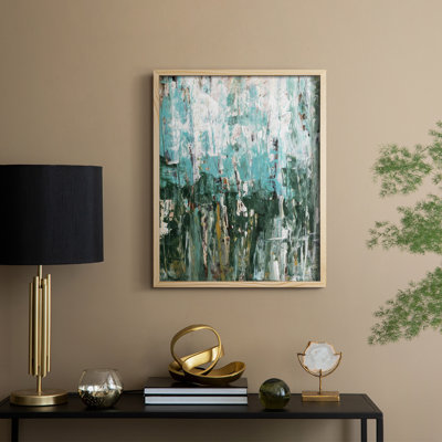 «Abstract Turquoise Forest II», reproduction encadrée - bois massif