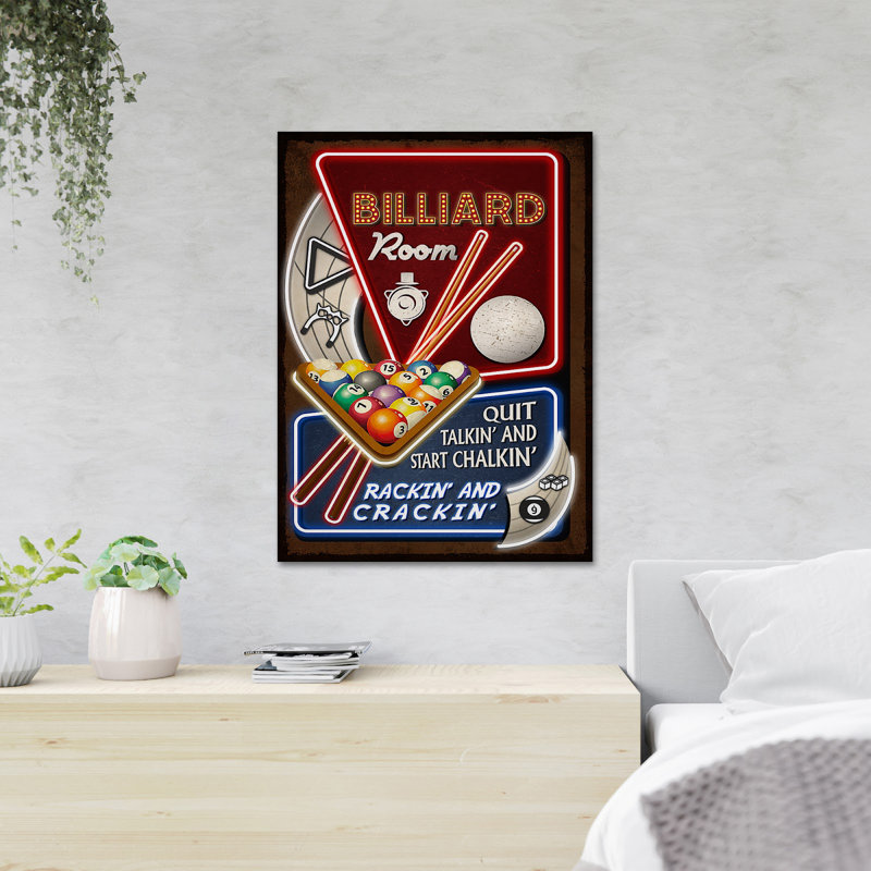 «Billiard Tools - Arrêtez de parler et commencez», impression d'art graphique rectangulaire sur toile tendue
