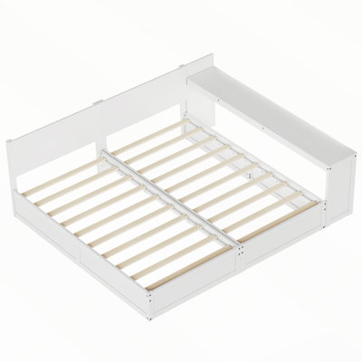 Ensemble de lit plateforme avec bureau de rangement ajustable et placement d'étagères flexible