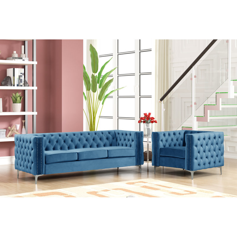 Virgil 2 - Piece Velvet Living Room Set, Navy Blue Velvet