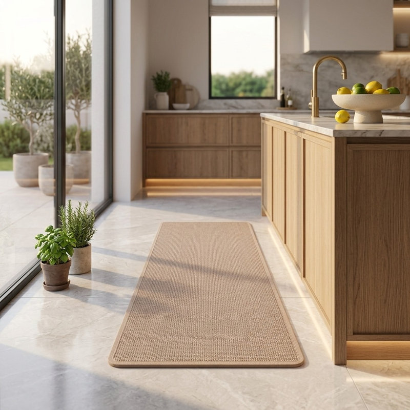 Brown Woven Kitchen Rug, Non-Slip Washable Kitchen Mat 43x120cm
