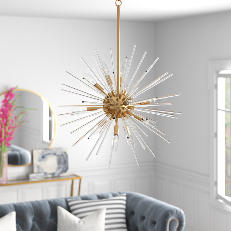 Lustre sphérique spoutnik 16 lumières Merrick, Laiton satiné, 20" H x 40" W x 40" W