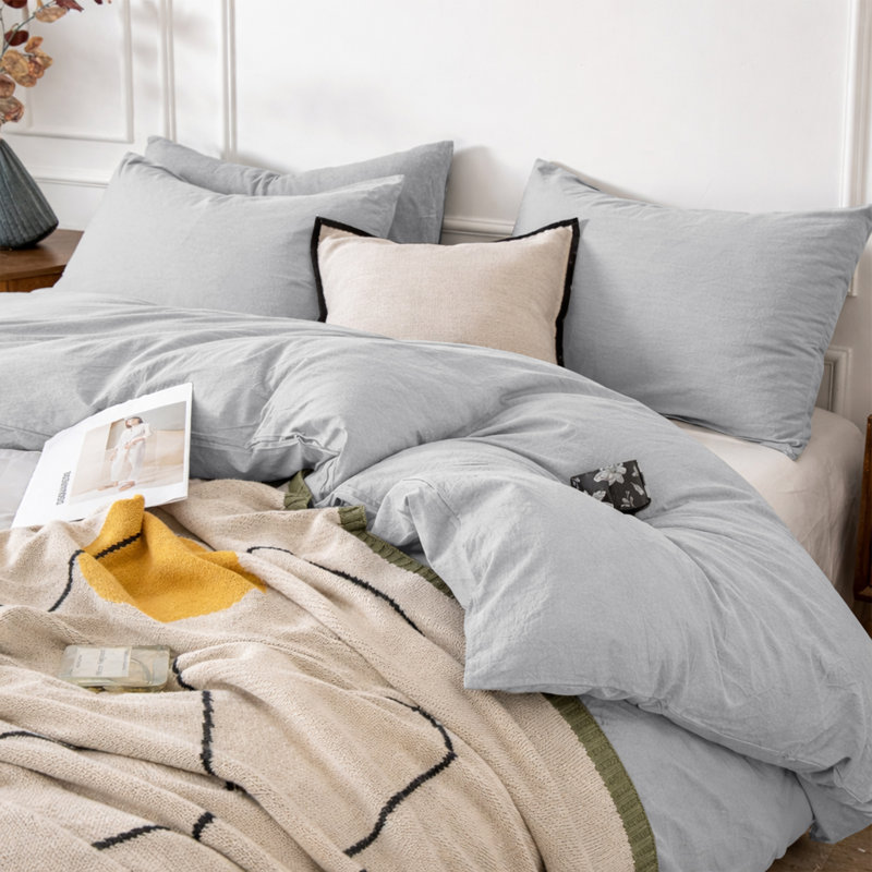 3-Piece Dyed Duvet Cover Set With Pillowcases, Silver, Single Duvet Cover + 2 Standard Pillowcases