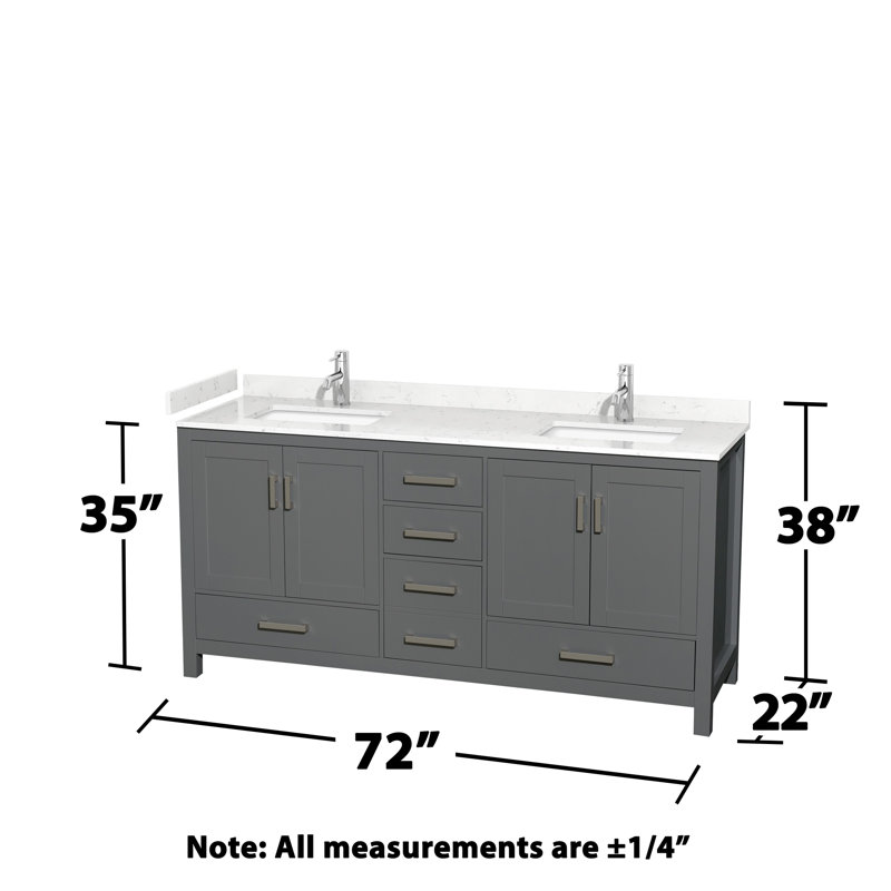 Sheffield 72" Double Bathroom Vanity Set, Carrara Cultured Marble, Dark Gray