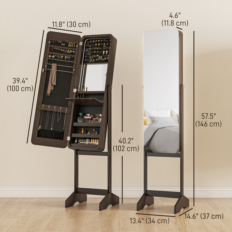 Armoire à bijoux autoportante à miroir avec lumières DEL et support